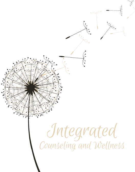 Dandelion blown in the wind with Integrated Counseling and Wellness name, company logo