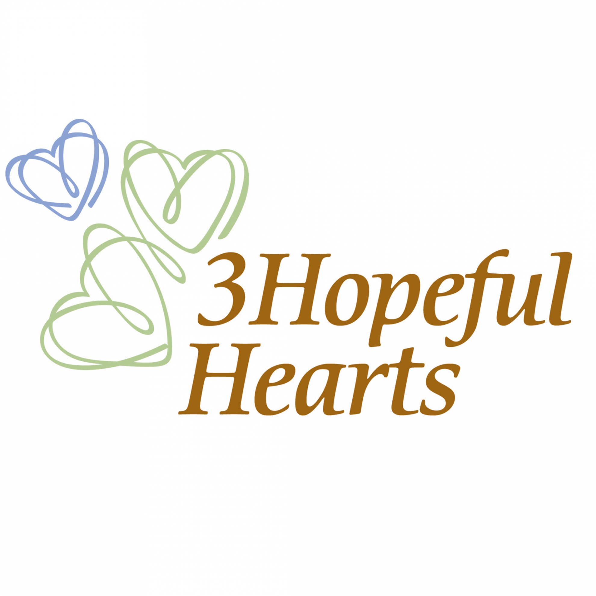 Logo for 3Hopeful Hearts with a drawing of 3 green and blue hearts