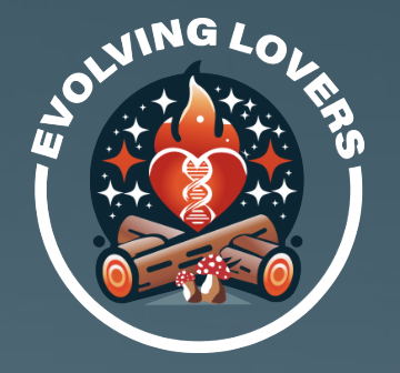 Evolving Lovers Group Logo with flaming heart and stars
