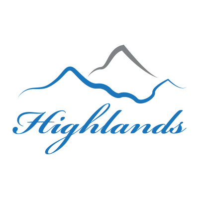 Highlands Behavioral Health logo, with a drawing of mountains and the word Highlands in script below