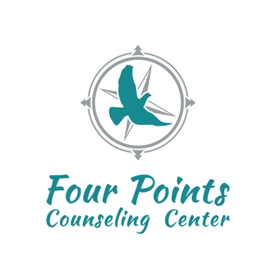 Four Points Counseling Center Logo, with a drawing of a bird overlaid on a compass