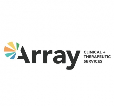 Logo with blues, orange, yellow, and green as part of a large A to spell out Array, with smaller text of Clinical + Therapeutic Services