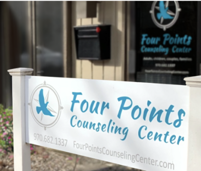 View from outside the building looking toward the entry area of Four Points Counseling Center