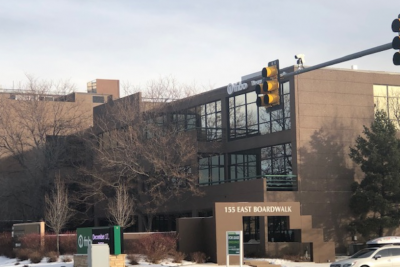OptiMindHealth office building in Fort Collins, at the corner of College Ave. and Boardwalk Dr.